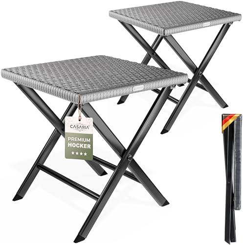 Casaria® Polyrattan 2er Set Klapphocker 75kg Belastbarkeit 44x40x44cm Klappbar Tragbar Wetterfest Garten Terrasse Balkon Camping Hocker Anthrazit