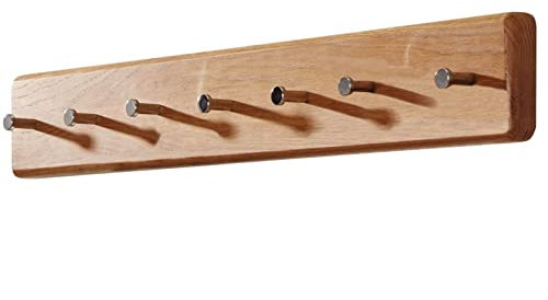 Massivmoebel24.de | LINZ Moderne Garderobenleiste aus Massivholz #17 | aus Wildeiche - Natur, geölt | mit 7 Kleiderhaken | 70x5x10 cm | Wandboard Schweberegal Regal Wandgarderobe