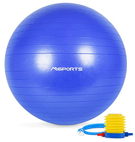MSPORTS Gymnastikball Premium | Pilates Ball - Anti Burst inkl. Pumpe + Workout App + Übungsposter | Pezziball 55 cm - 105 cm Medizinball - Fitnessball 85 cm, Königsblau Sitzball