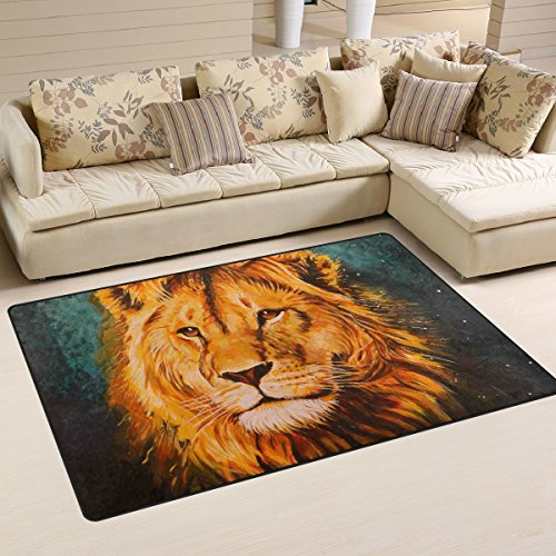 yibaihe, leicht, Bedruckt mit Deko-Teppich, Teppich, modern Löwe Kopf im Sternenhimmel wasserabweisend stoßfest. Für Wohn- und Schlafzimmer, 153 x 100 cm