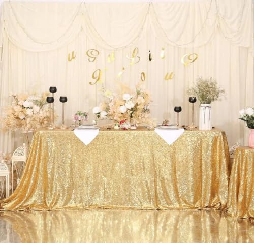 Eternal Beauty Sequin Tablecloths Rectangle Amber Gold for wedding Halloween Chrismas Party Banquet New Year's Day (Amber Gold,152*305cm,Rectangle)