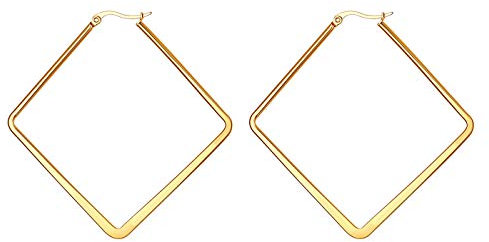 JewelryWe Schmuck Damen Ohrringe Edelstahl Poliert große Quadrat Viereck Geometrie Hoop Creolen Ohrstecker Gold 50mm