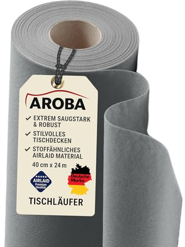 AROBA 6X Airlaid Tischläufer (Grau, 40 cm x 24 m) - Stoffähnliche Tischläufer - Tischband Tischtuchrolle Tischdeko für Hotel Catering Geburtstag Restaurants Kommunion Taufe