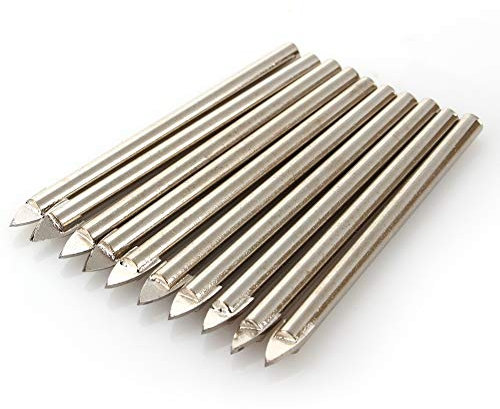 10 pièces 6 mm Foret à percer Le Verre, Foret carrelage et Verre Foret Acier pour Carrelage Verre Ceramique Marbre et Miroir 6mm Pointe en Carbure Tungstene pour Materiaux Durs et Fragiles