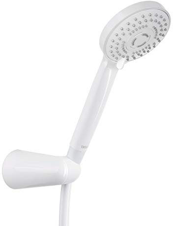 TATAY Kit Alcachofa Ducha Bombay con Soporte y Manguera de 1.5M, 10 cm de Diámetro, de ABS, 1 posición, Sistema de Ahorro de Agua y Antical, Fácil Limpieza, Blanco
