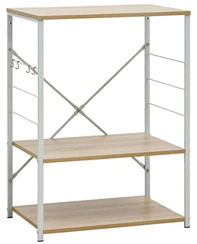 vidaXL Armoire à Micro-Ondes, Support pour Micro-Ondes, Étagère de Cuisine, Meuble de Rangement Salle à Manger Maison Intérieur, Blanc et Chêne