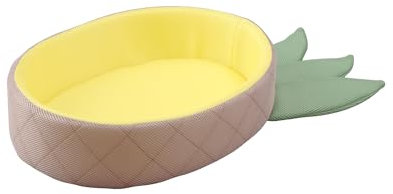 Iris Ohyama, Haustierbett, Kissen, Korb in Ananasform, waschbar, zweiseitig mit Rand, L40 x B69 x H12 cm, Einheit, rutschfest, PCB-20P, Hunde, Ananas