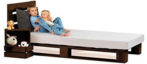 sunnypillow 90x200 cm Palettenbett mit Kopfteil Palisander Bett aus Paletten Palettenmöbel Fichte europalette Fichte Palisander Loft 80 90 100 120 140 160 180 200 220 240 x 200cm