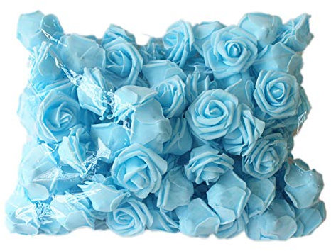 Fleur Artificielle, 100pcs Fleur Artificielle Belle Couleur Unie PE Mousse De Simulation De Mariage Mousse Rose pour La Fête Bleu Ciel 100 pièces