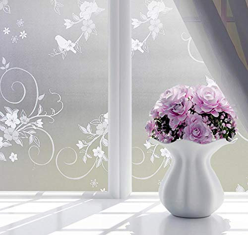 Fensterfolien Blickdicht statischselbsthaftend sichtschutz milchglas Fenster Aufkleber Anti-UV Folie Ranke 45X1000CM