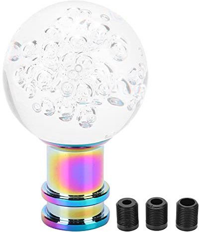 Tissting Runder Glas Schaltknauf, Haltbarer Kristall Stil, klarer Acryl Kugelgriff, Universal mit 3 Adaptern für den Austausch von Fahrzeugmodifikationen
