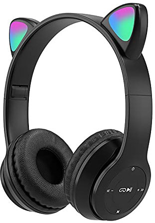 Auriculares Inalámbricos Bluetooth 5.0 para Niñas, Auriculares con Orejas de Gato Plegables sobre la Oreja con Luces de Colores, Unidad de Controlador de 40 mm, para iPhone/iPad/PC/TV