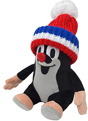 Zdeněk Miler Plüschtier Kuscheltier 20 cm Original Der Kleine Maulwurf mit Rot Mütze, Sitzend Stofftier Schmusetier für Kinder Baby Jungen Mädchen