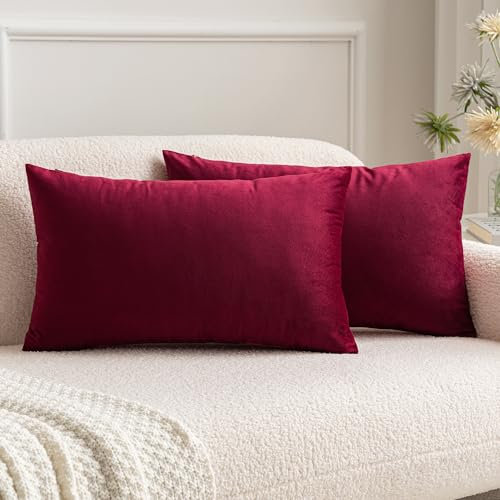 MIULEE 2er Set Samt Weihnachten Kissenbezug Kissenhülle Zierkissenbezug Dekorative Dekokissen Couchkissen Sofakissen Kopfkissenbezug Wurfkissenbezug Deko Bezug für Schlafzimmer Büro 40x60 cm Wein Rot