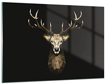 Wandbilder Dekoration Wohnzimmer Geometrisch Hirsch Modern Bilder auf Glas 120x80cm Glasbild Schlafzimmer Küche Deko Wand Kunstdruck Art Groß XXL Wanddeko Bild im Glas Modern Wall Decor GAA120x80-4215