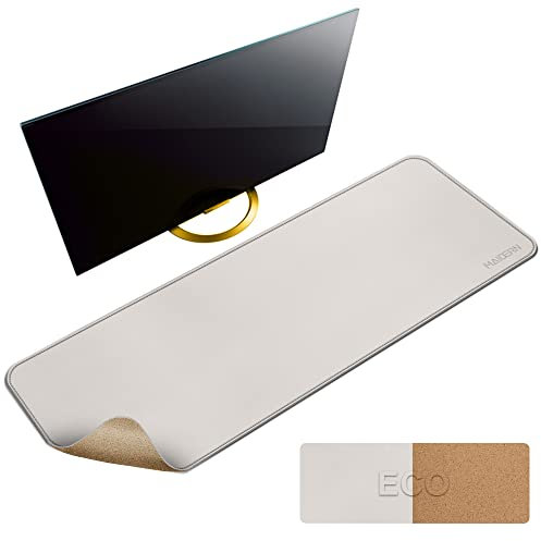 MAIDERN Schreibtischunterlage Leder & Kork, 120x40cm Zweiseitig Tischunterlage,Extra Große Mauspad, Wasserdichte Schreibunterlage Leder auf Schreibtischen,Büro und Zuhause Tischunterlage (Creme)