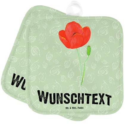 Mr. & Mrs. Panda Personalisierte Topflappen Blume Mohnblume - Personalisierte Geschenke, Sommer Deko, Topflappen mit Namen, Glaube, Religion, Garten,