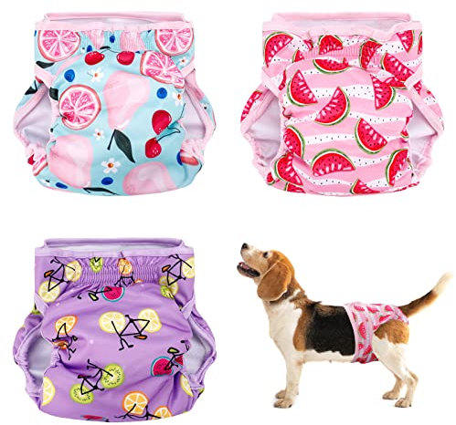Heyu-Lotus Reusable Dog Nappies Female 3 Pack Washable Female Period Pants for Dogs Puppy Sanitary Diapers Wraps for Small Medium Large Incontinence Dogs(M, 38-48CM)
