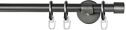 Garesa Gardinenstange Rustika Ø 16mm, 1-läufig, Graphite I Rustikale Vorhangstange aus Metall inkl. Ringe + Faltenlegehaken I Mit Endknopf Kappe I 420cm