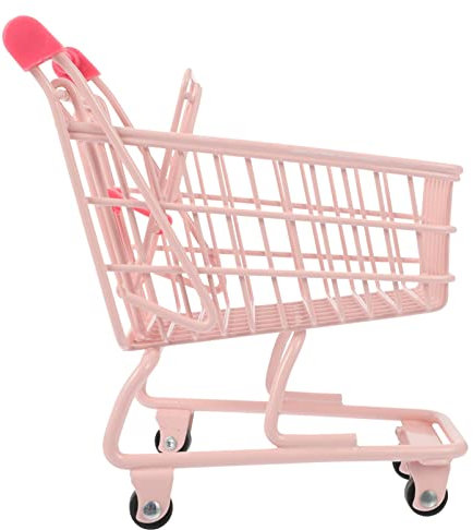 Mini Caddie Rose En Métal Avec Roues Fonctionnelles, Panier De Supermarché Pour Enfants, Décoration De Bureau Et Rangement Créatif