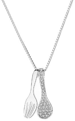 MAYJAI S925 silver soup spoon fork children's necklace,Silver