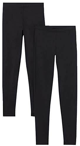 Ladies 2 Pack Cotton Elastane Plain Stretchy Soft Ankle Length Leggings Gym Yoga Pants Elasticated Waist (12-14 UK, Black)