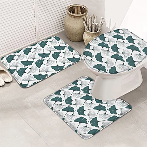 3 Teiliges Badteppich Set Vintage Frühlingsblumenblatt Langlebige Contour Badteppich Anti-Rutsch Wc-Deckelbezug Badgarnitur Matte