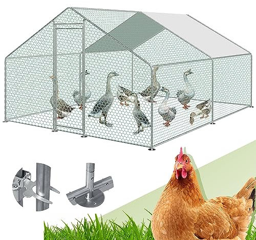 Randaco XXL Hühnerstall Freilaufgehege mit Schloss, 3x4x2m Verzinkter Stahl Kleintierstall Freigehege mit Wasserdichtes PE-Farbtuch, Stabilem Stahlrahmen, Geflügelzucht