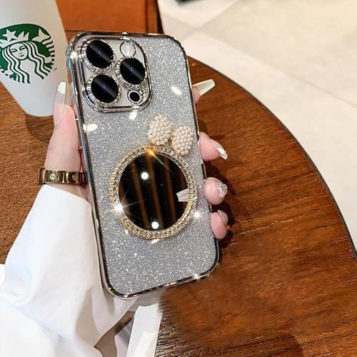 BSLVWG Compatible for iPhone 15 Pro Case Cute, Clear Gradient Glitter Bling Shiny Sparkle Cover with mirror, Anti-Scratch Soft TPU Slim Fit Shockproof Protective Phone Cases for Women Girls (Silver)