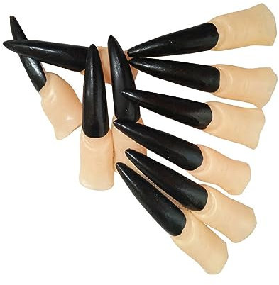DSOUWEH 10 pièces Faux Ongles fantômes de sorcière-Fournitures de fête Cadeau Durable Facile à Porter Large utilisé Caoutchouc Longs Faux Ongles, Clou Noir (8 * 2 cm)