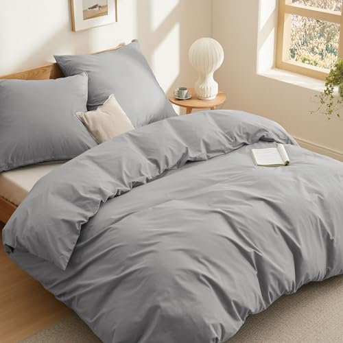 BEDSURE Bettwäsche 200x200 Baumwolle Hellgrau - Bettwäsche-Sets 200 x 200 cm Bettbezug 3teilig mit 2 Kissenbezüge 80x80 cm, Oeko-TEX Bedding Grau mit Reißverschluss