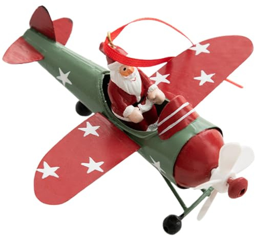 Amosfun Christmas Santa Ornaments Pilot Santa on Airplane Figurines Flying Plane Hanging Pendant Christmas Tree Decoration for Holiday Party Favors