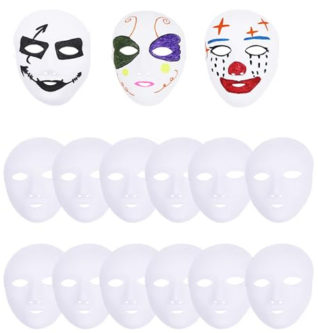 COOKY.D 12pcs En Plastique Blanc Plein Visage Peint À La Main Vierge Halloween Party Diy Cosplay Plain Art Project Masques Féminins，6x7