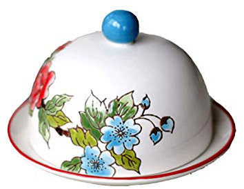 Butter Dish Ceramic Butter Plate with Round Lip ,Hand Painted Butter Dish ,Housewares Kitchen Decoration Festive Party Creative Tableware,Blue Butter Keeper Container