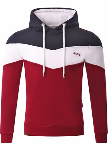 Reslad Kapuzenpullover Herren Sweatshirt | Hoodie Männer Pullover aus bequemer Baumwolle RS-1008 Navyblau-Bordeaux 2XL