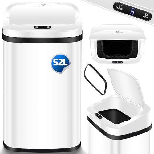 KESSER® Sensor Mülleimer Küche 52 L | Automatik mit Bewegungssensor Abfalleimer & Soft-Close-Deckel | Müllbehälter mit Touch-Bedienfeld & Sensor | LCD-Display | Edelstahl | inkl. Müllsackhalter Weiß