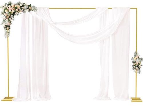 Fomcet Hintergrundständer, strapazierfähig, mit goldfarbenem Rohr und Drapierung, quadratischer Hintergrundständer, verstellbar, tragbar, Metallbogenrahmen für Hochzeit, Babyparty, Geburtstag, Party,