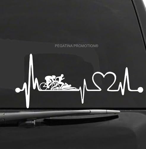 Rakelfix Triathlon Athleten Herzschlag Aufkleber 30 cm Herzlinie Hobby Sticker Auto Lack Scheibe Autoaufkleber