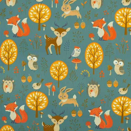 Softshell Stoff Waldtiere, petrol (Länge am Stück: ab 50cm / Breite: 145cm)