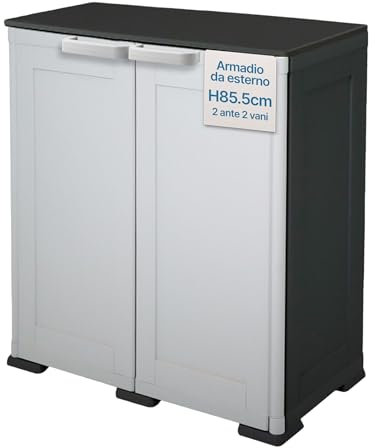 Tomaino - Armadietto Portascope per Esterno con 2 Ante e 2 Vani - Mobile da Esterno Balcone, Giardino, Garage - Armadio Portascope da Esterno SIMPLEX Grigio/Nero