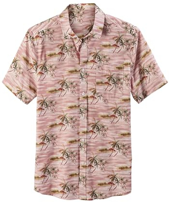 Beach Time Herren Hawaiihemd mit Hemdkragen, mit Brusttasche und Passe hinten, gerundeter Saum, aus weicher Baumwolle, leicht und atmungsaktiv, für den Sommer