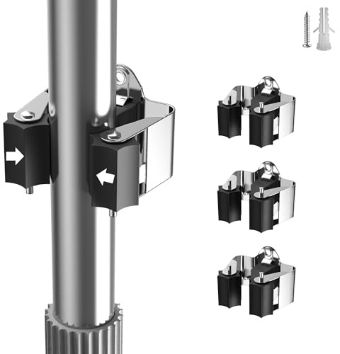GARLWOLEX Broom Holder Wall Mount – 3 Pack Broom Rack with Star Shaped Rubber Rollers & Nickel Plated Brackets for Strong Grip and Long Life – Ideal for Garden Tools Organization