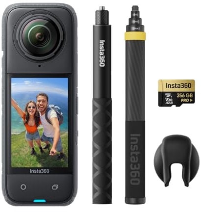 Insta360 X4 - Paquete Sin Dron, Sin Problema - Cámara de acción Impermeable 8K 360, Vídeo 4K Gran Angular, Efecto Selfie Stick Invisible, Protectores de Lente Extraíbles, 135 Min Batería