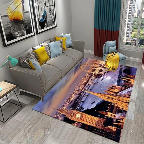Modern Teppich, Flecken Und Wasserfester Fusselfreier-Teppich London, England, Nachtansicht Für Zuhause Büro Schlafzimmer Wohnzimmer Küche Waschbarer Teppich, 80 X 120 cm -9J0A1X0N7B6