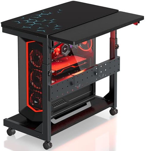 Yornoli Soporte de torre para ordenador de sobremesa con ruedas y alfombrilla de ratón, soporte para PC bajo escritorio, soporte para CPU de PC, soporte para impresora, negro