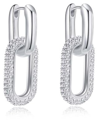Damen 14K Gold Plated U-Shaped Zirkonia Ohrringe 925 Silber CZ Dangle Ohrringe Hypoallergene Geeignet für Geburtstag Weihnachten Muttertag für Freundin Frau Mom (silbrig)