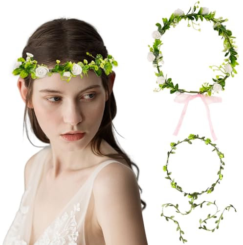HANIUTTY 2 Piezas Corona de Flores, Diadema Guirnalda Floral Bohemias Rosas Para Ceremonia