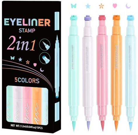 Winged Eyeliner Stamp, Eye Liner Pens, Long-Lasting Quick-Drying Eye Liner Set, Star Moon Heart Flower Colorful Winged Eye Liner, 5 Double Ended 2-in-1 Eye Makeup Pen For Girls