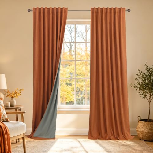 KOUFALL Vorhänge im Retro-Stil, Leinen, Verdunkelung, bunt, Mitte des Jahrhunderts, modern, Bohemian-Vorhänge für Wohnzimmer, Schlafzimmer, 213 cm lang, gebranntes Orange, 2 Stück