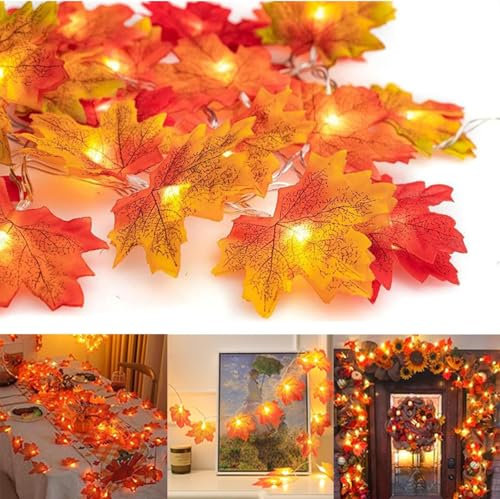 Laspi Guirlande Lumineuse en Feuille d'érable,4.5M 30 LED Guirlande lumineuse Feuilles d'érable Parfaite pour l'extérieur, la Maison, l'automne,les Fêtes,Noël,Halloween Décoration